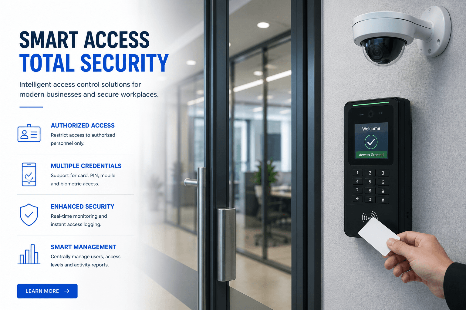 Smart biometric access control system on modern office door